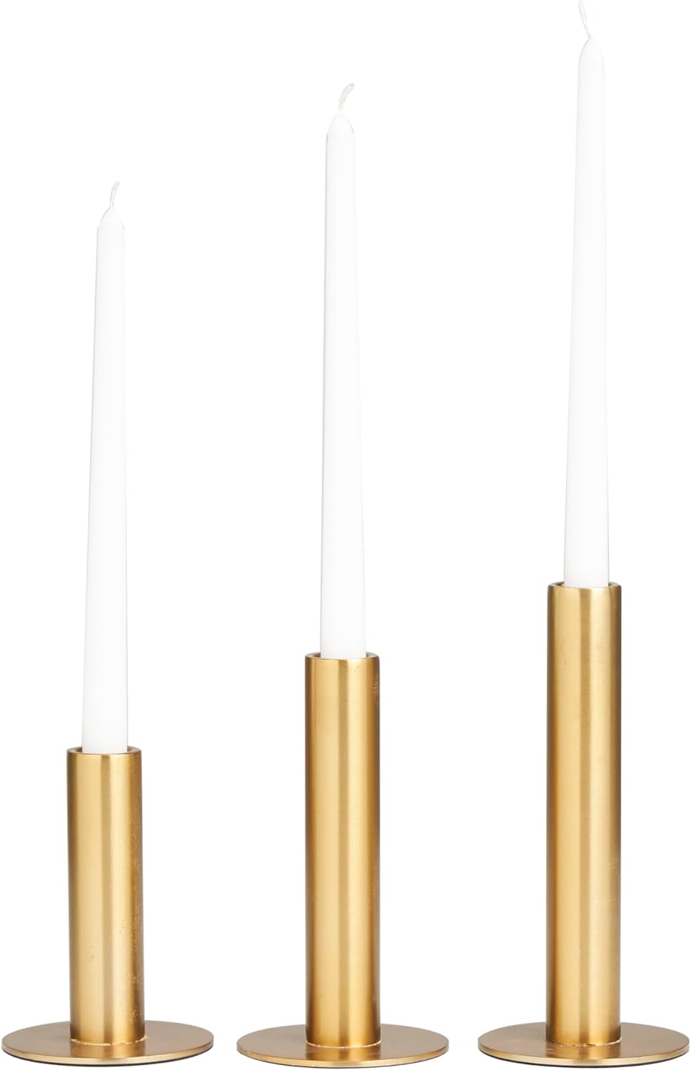 Deco 79 Stainless Steel Slim Minimalistic Candle Holder with Rounded Base, Set of 3 8, 7, 5 H, Gold