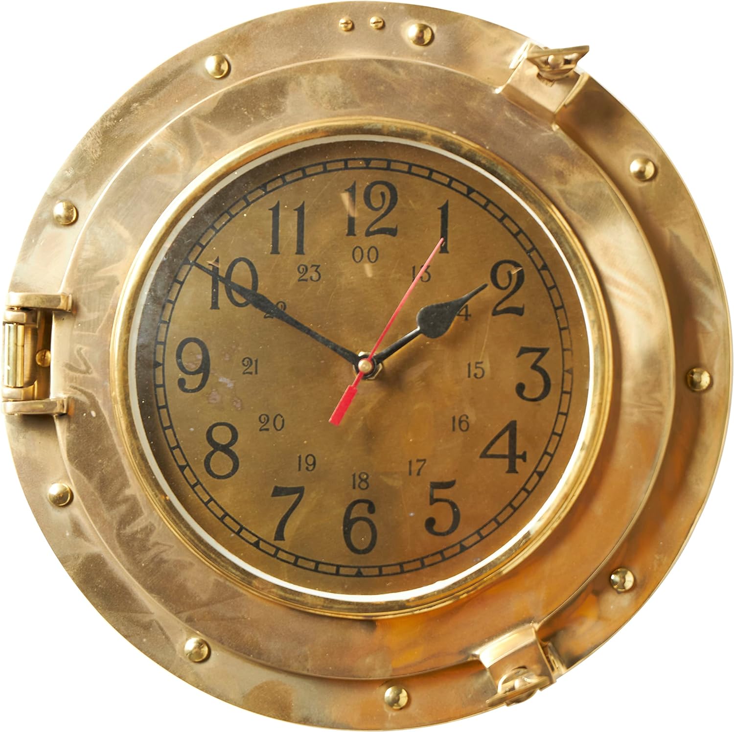 Deco 79 Metal Nautical Small Port Hole Wall Clock, 12 x 12 x 3, Gold