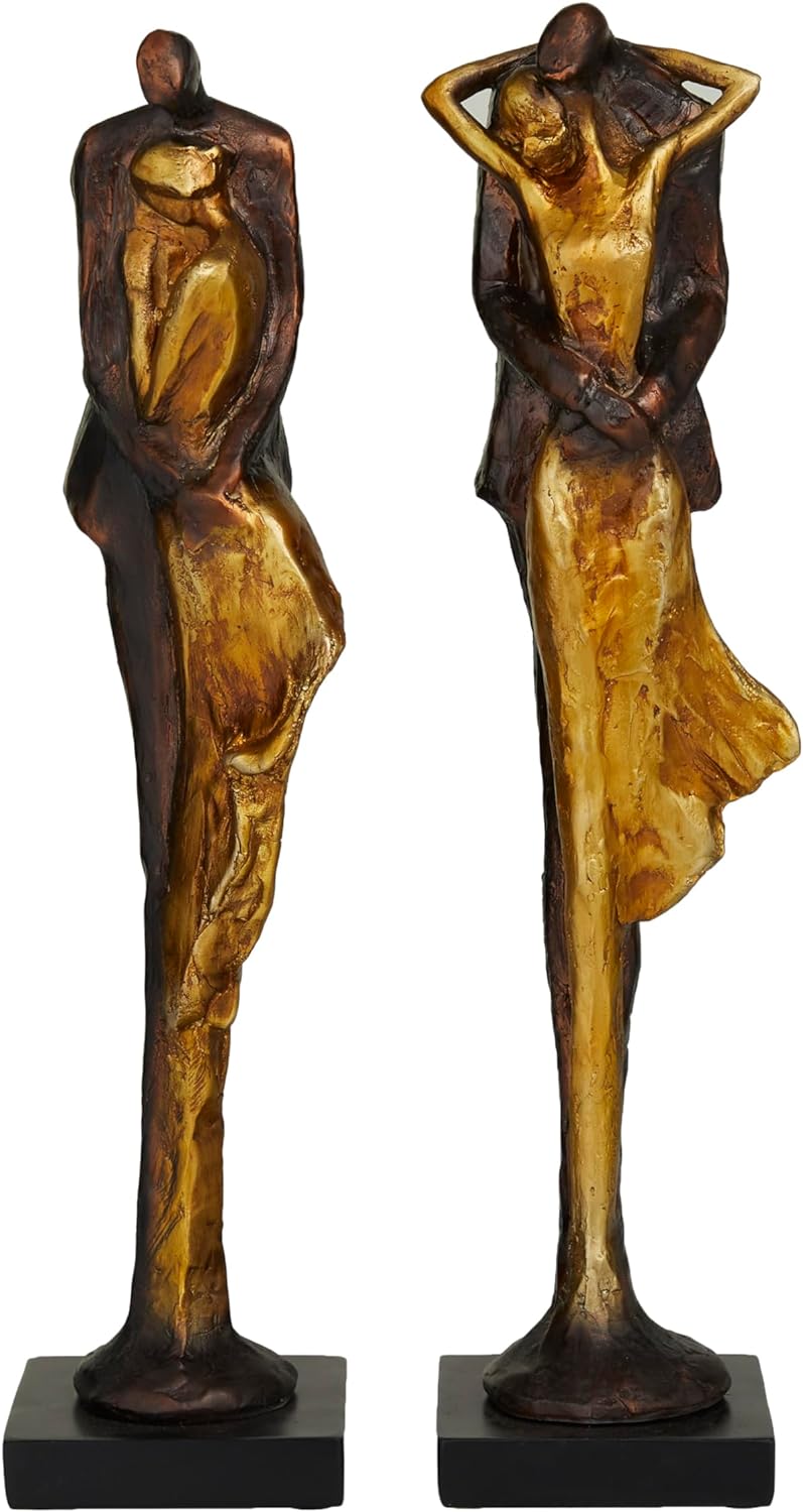 Deco 79 Polystone People Sculpture, Set of 2 4 W, 17 H, Bronze