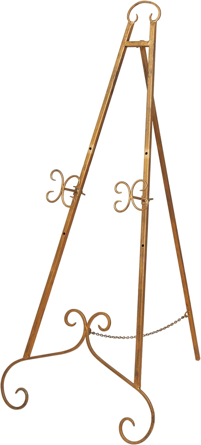 Deco 79 Metal Scroll Large Free Standing Adjustable Display Stand Easel with Chain Support, 22 x 21 x 46, Gold