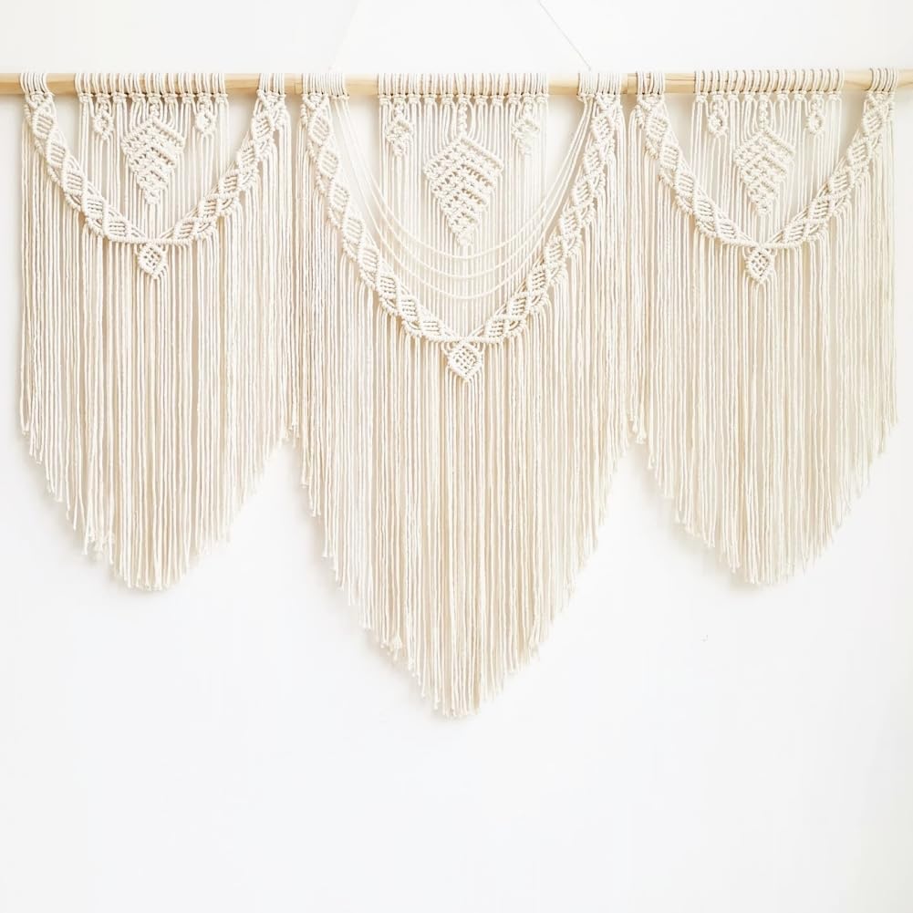 Large Macrame Wall Hanging Nature Cotton,Boho Macrame Tapestry, Woven Tassel Yarn Tapestry, Above Bed Wall Decor for Bedroom, Macrame Wall Decor 43 L x 32 H