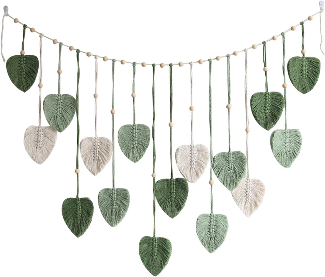 Wall Hanging Leaves 47x29 Large Chic Feather Wall Hanging Boho Wall Decor, Handmade Yarn Woven Wall Art Leaf Tapestry for Bedroom, Living Room, Nursery (Green)