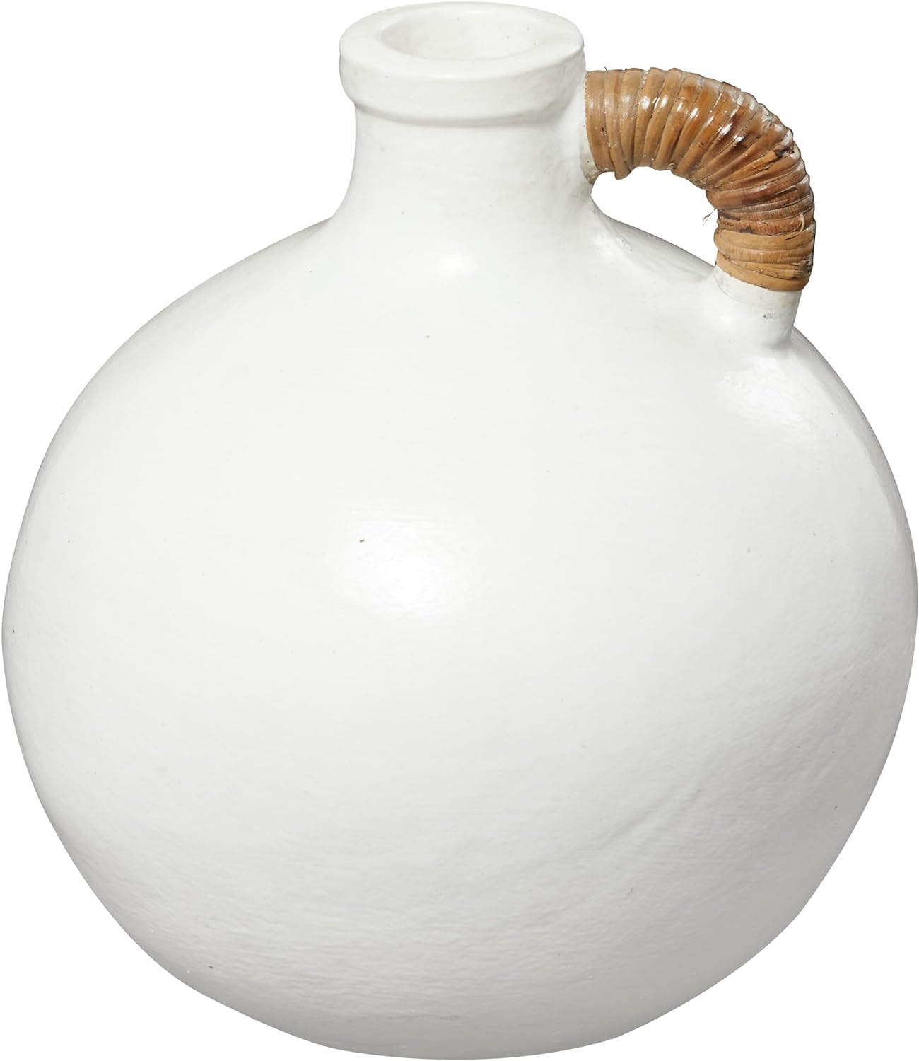 Deco 79 Ceramic Jug Inspired Vase with Rattan Wrapped Handle, 12 x 12 x 13, White