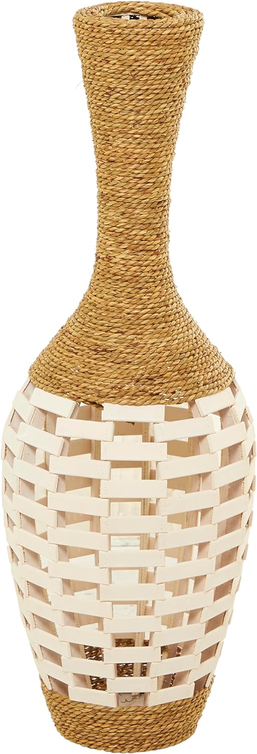 Deco 79 Bohemian Seagrass Round Vase, 11 x 11 x 32, White