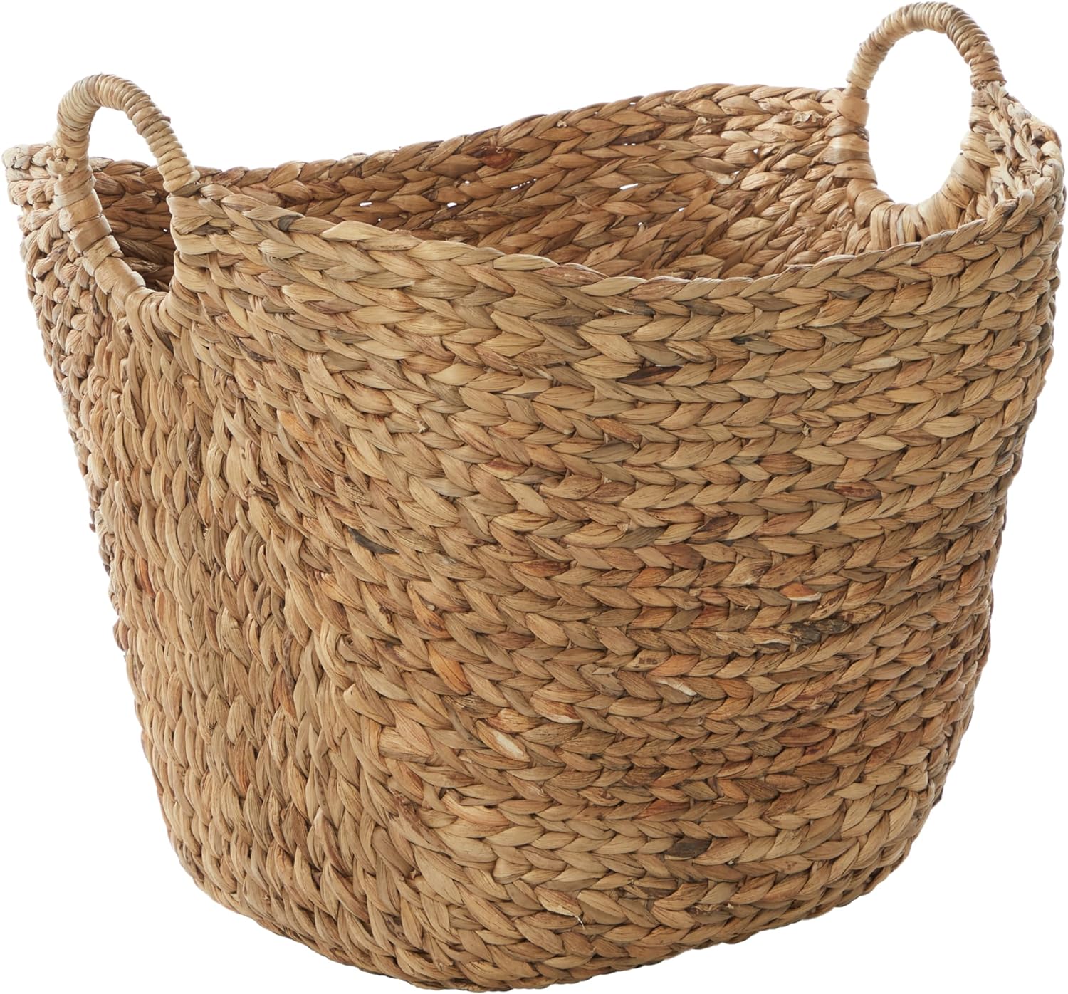 Deco 79 Seagrass Handmade Large Woven Storage Basket with Ring Handles, 20 x 18 x 19, Brown