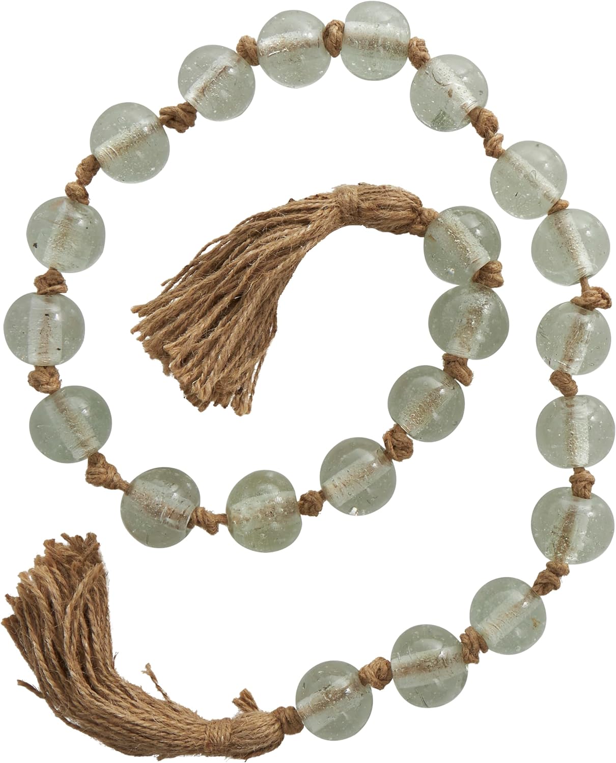 Deco 79 Glass Handmade Round Beaded Garland with Tassel with Knotted Brown Jute, 45 x 1 x 1, Clear