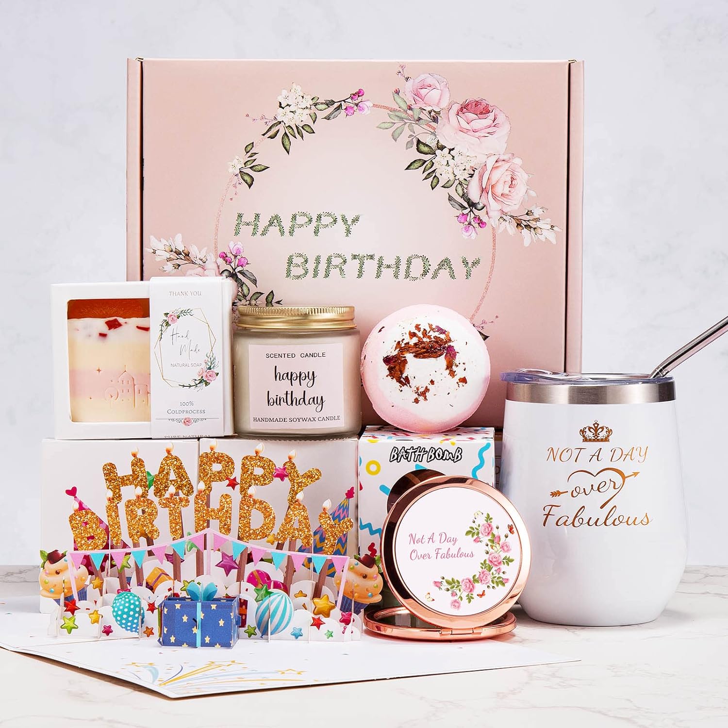 Birthday Gifts for Women,Happy Bath Set Relaxing Spa Gift Baskets Ideas Her, Mom, Sister, Female Friends, Coworker, Wife, Girlfriend, Daughter, Unique Gifts for Women Who Have Everything