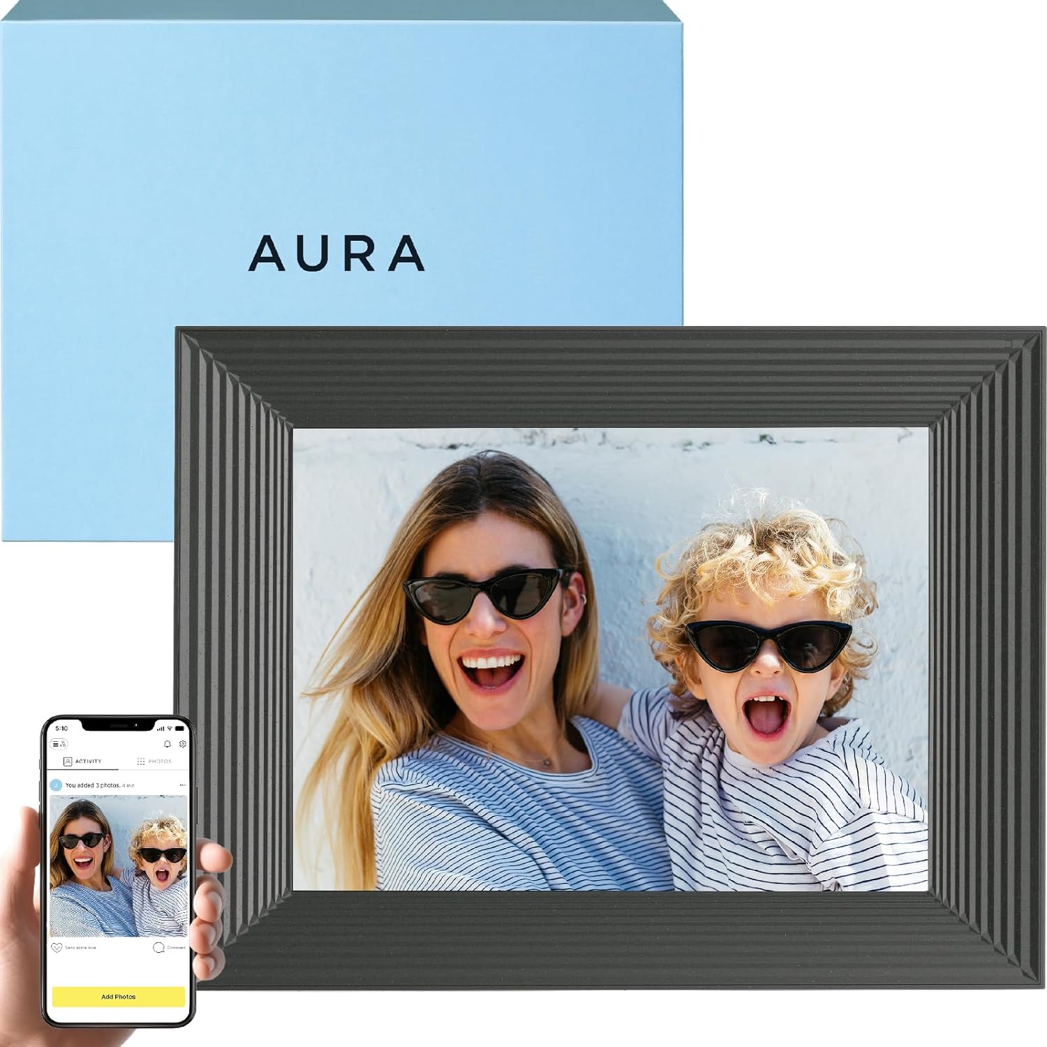 Aura Mason WiFi Digital Picture Frame | The Best Digital Frame for Gifting | Send Photos from Your Phone | Quick, Easy Setup in Aura App | Free Unlimited Storage | Graphite