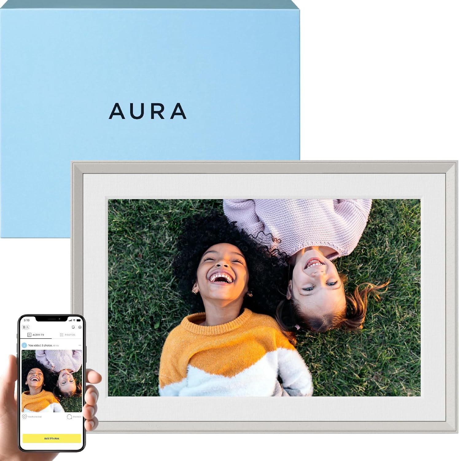 Aura Carver 10.1 WiFi Digital Picture Frame | The Best Digital Frame for Gifting | Send Photos from Your Phone | Quick, Easy Setup in Aura App | Free Unlimited Storage | (Clay with White Mat)