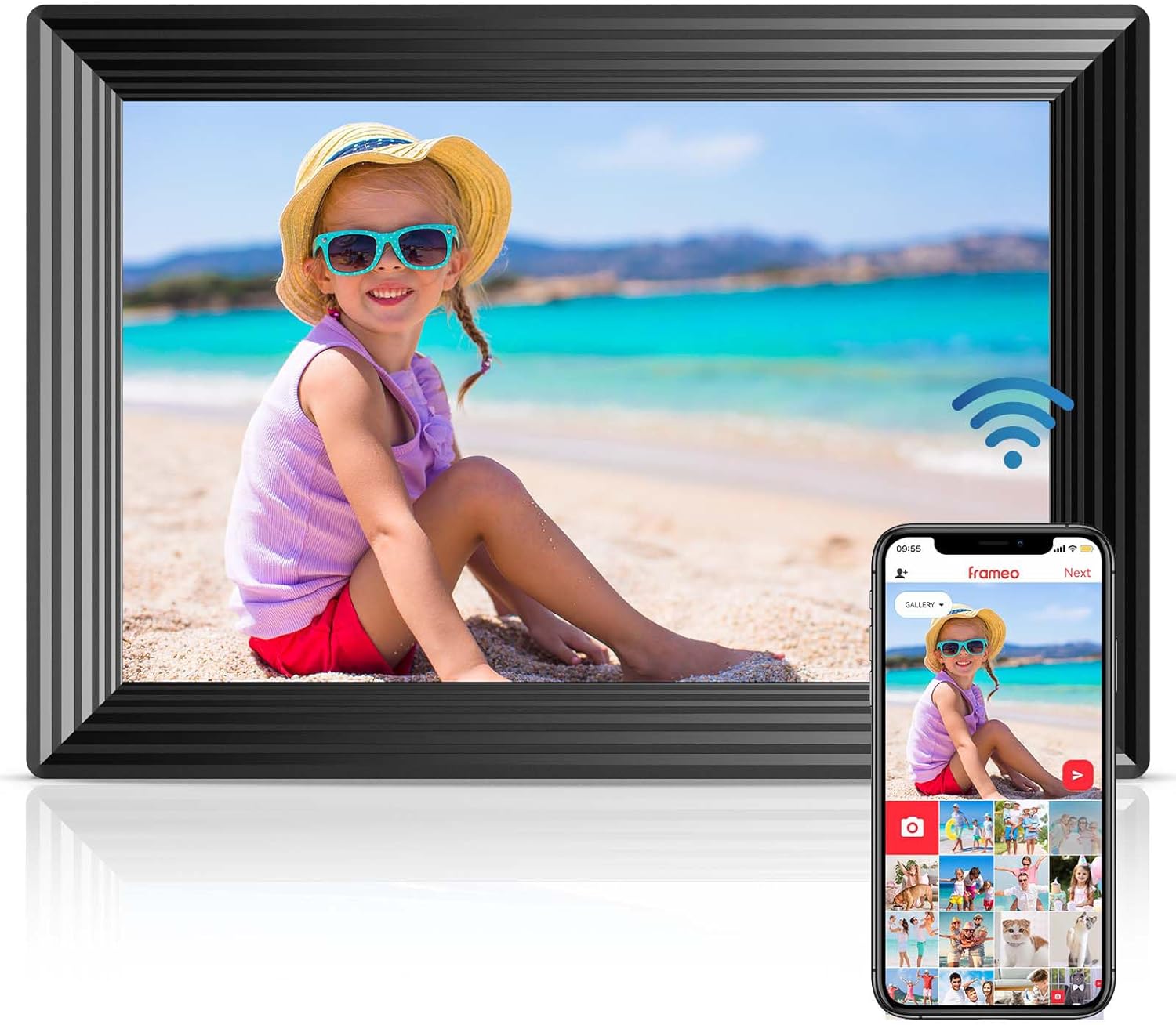 Frameo 10.1 WiFi Digital Picture Frame, Smart Digital Photo Frame with 16GB Storage, 1280x800 IPS HD Touch Screen, Auto-Rotate, Easy Setup to Share Photos or Videos Remotely via App from Anywhere