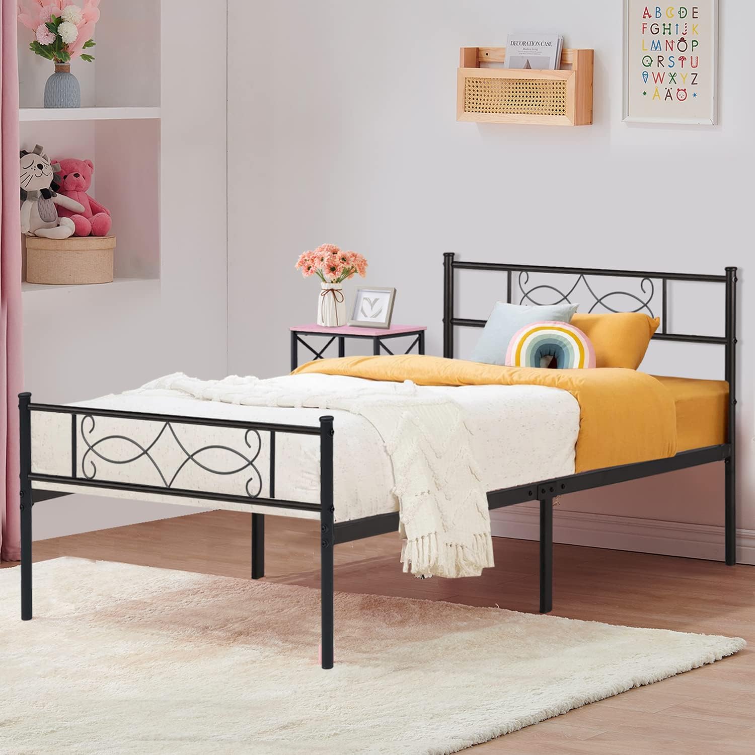 VECELO 14 Twin Size Metal Platform Bed Frame with Headboard,Premium Steel Slat Support No Box Spring Needed,Noise-Free Anti-Slip,Easy Assembly