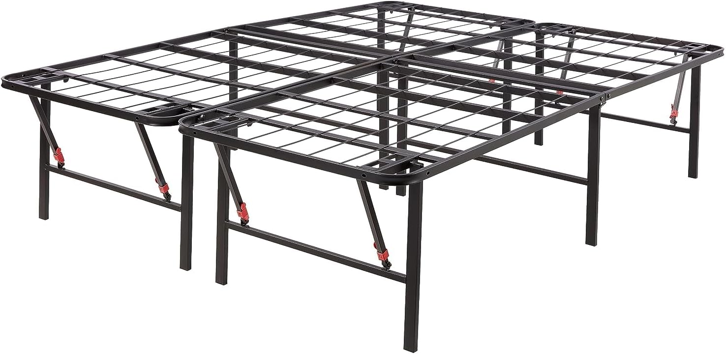 Amazon Basics Foldable Metal Platform Bed Frame with Tool Free Setup, 18 Inches High, Sturdy Steel Frame, No Box Spring Needed, Queen, Black