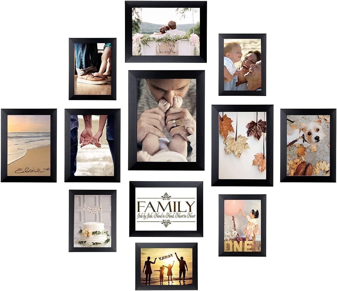 HAMITOR Picture Frames Set for Wall Decor- 12 Pack Gallery Wall Frames Set, Collage Photo Frames Wall Mounting Including One 8x10 / Four 5x7 / Five 4x6 / Two 6x8 Inch- Black