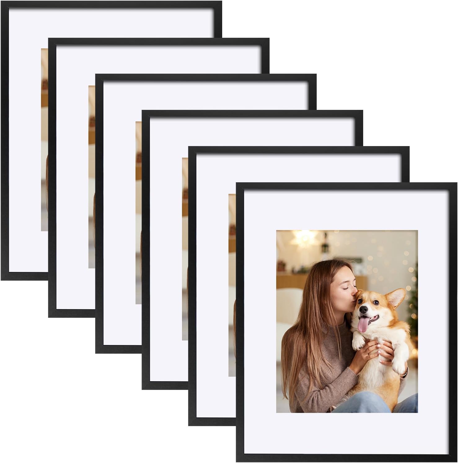 11x14 Picture Frames Set of 6,Display Pictures 8x10 with Mat or 11x14 Without Mat,Collage Photo Frames for Wall Decor Mounting,Home Decorative Wall Gallery Picture Photo Frame,Black