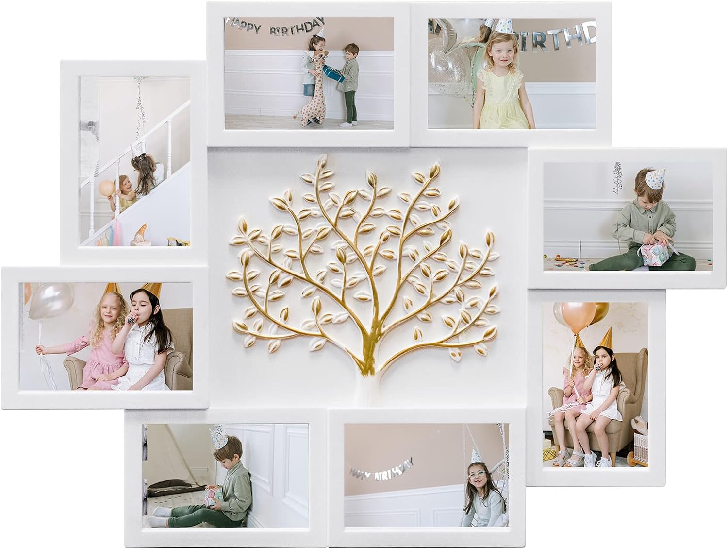 8 Photo Collage Frame for Wall 4x6 Picture Frame Collage with Tree Decor Collage Picture Frames for Wall Family Photo Frames for Home Living Room - White