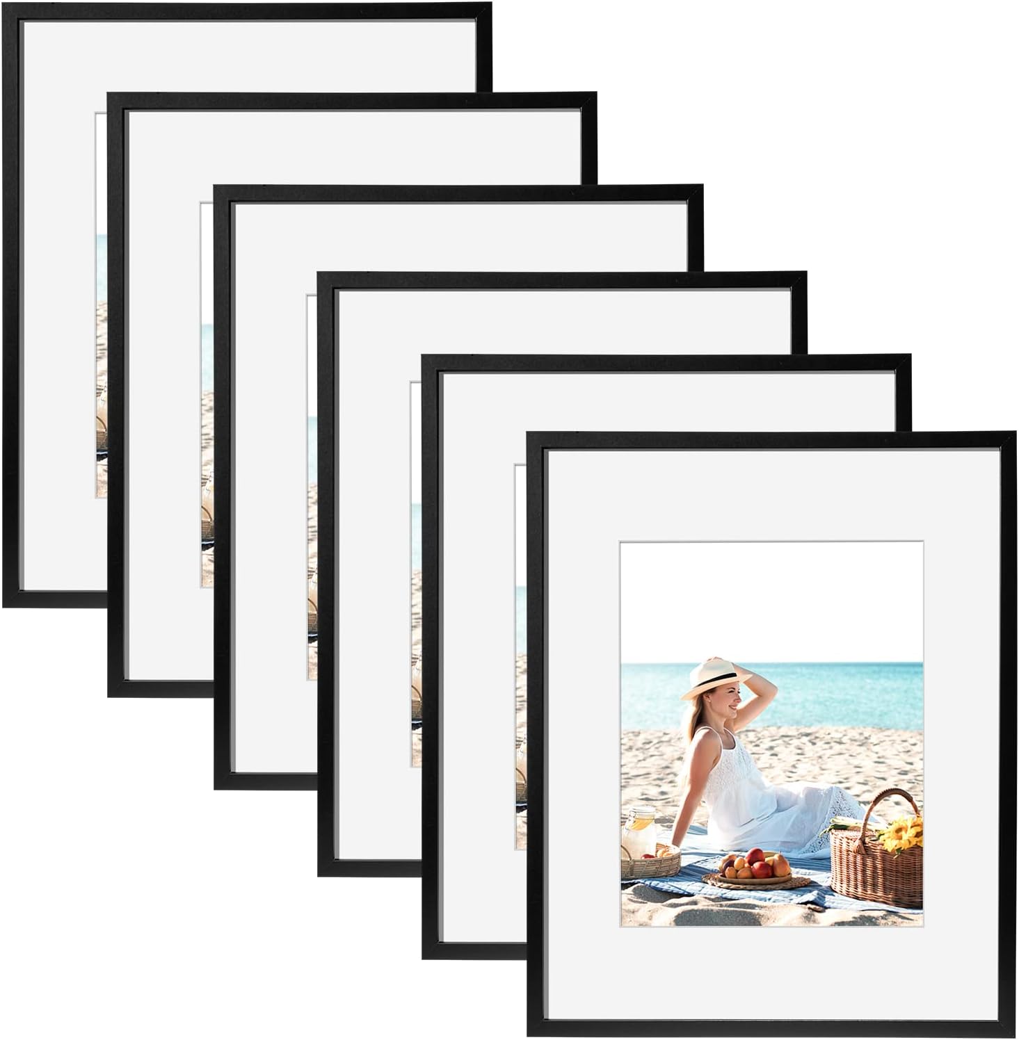 TWING 12 x 16 Picture Frames Set of 6, Display Pictures 8.5x11 with Mat or 12x16 Without Mat, Large Photo Gallery Wall Frame Set Wall Mounting Black Composite Wood,Ideal Valentine Gifts for Him/Her