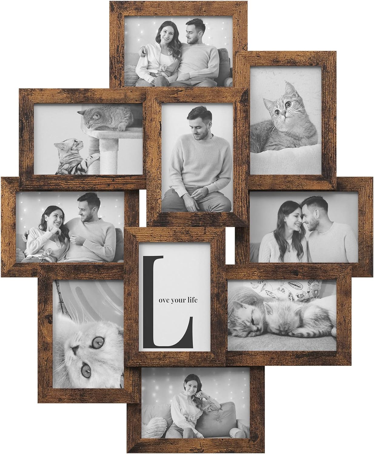 SONGMICS Collage Picture Frames, 4x6 Picture Frames Collage for Wall Decor, 10 Pack Photo Collage Frame for Gallery, Multi Family Picture Frame Set, Glass Front, Assembly Required, Rustic Brown