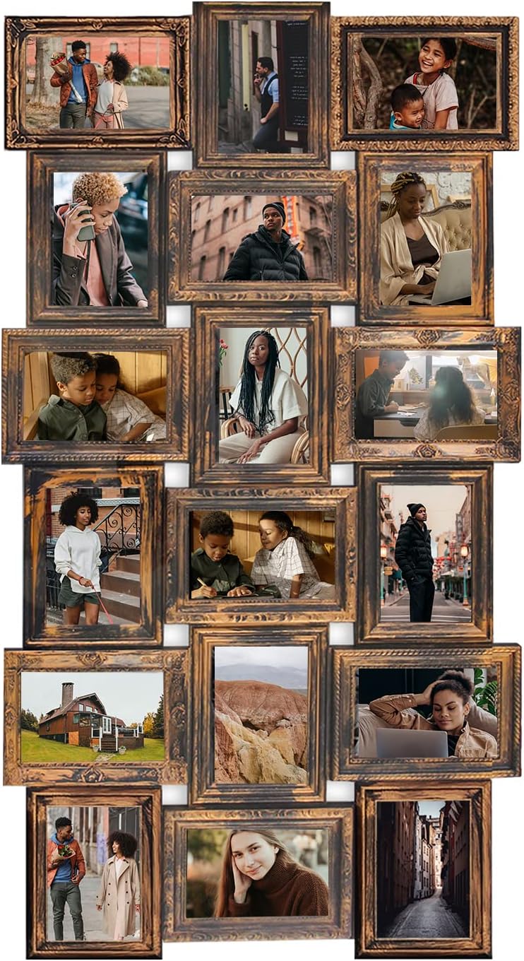 Collage Picture Frames for Wall Decor, 18-Opening Reunion Family Friends Picture Frame Set, 4x6 Photo Frames Collage for Living Room Bedroom, Gallery Puzzle Collage Wall Hanging, Gold