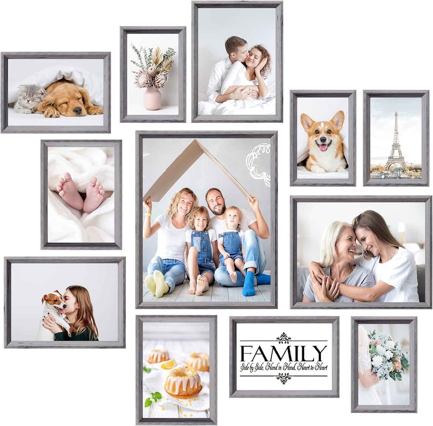 HAMITOR Picture Frames Set - 12 Pcs for Collage Gallery for Wall Mounting or Tabletop Display Including 11x14 8x10 6x8 5x7 4x6 inch