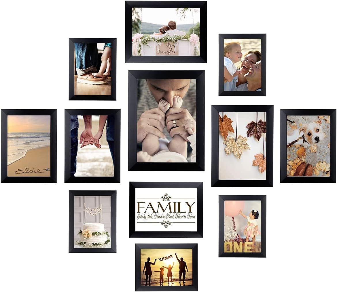 Picture Frames Set for Wall Decor- 12 Pack Gallery Wall Frames Set, Collage Photo Frames Wall Mounting Including One 8x10 / Four 5x7 / Five 4x6 / Two 6x8 Inch- Black Horizontal and Vertical Display