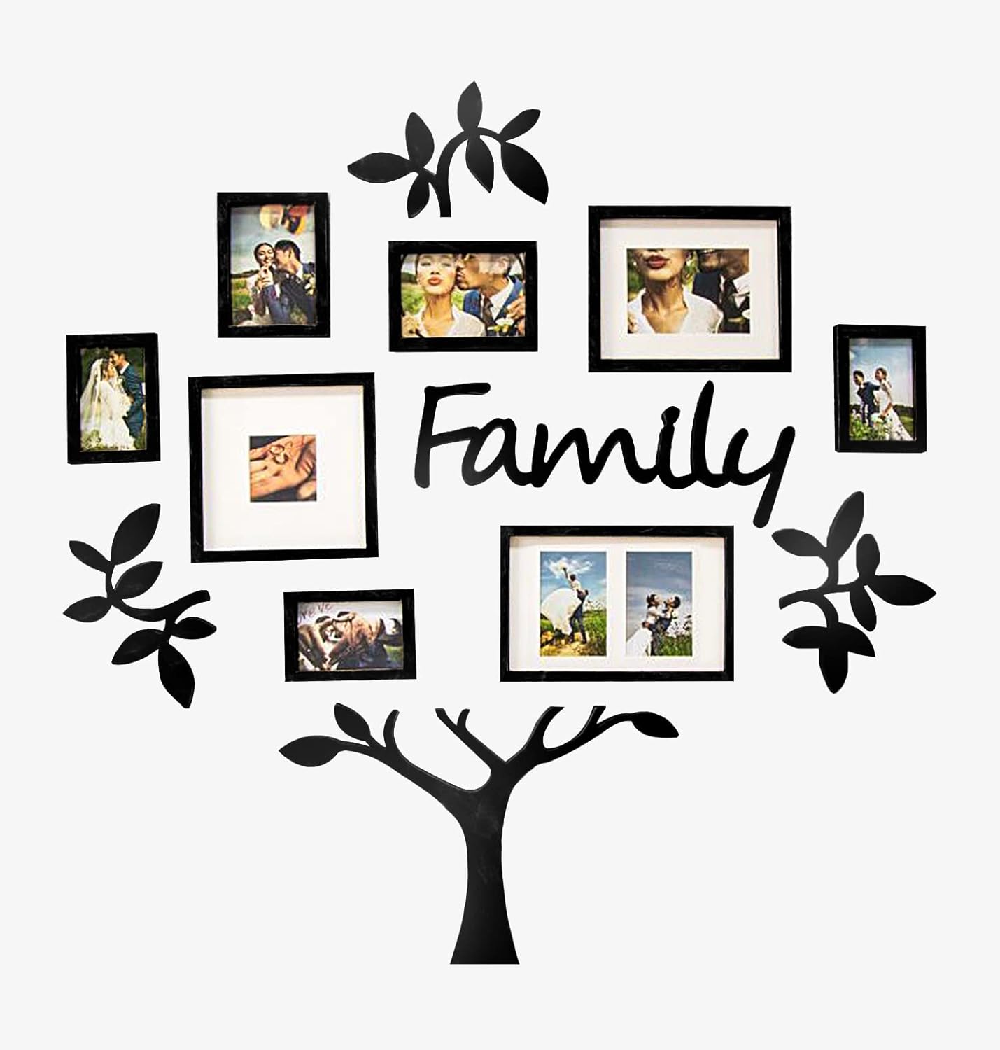 Jerry & Maggie - Photo Frame | Plaque College Frame - Wall Decoration Combination - Black PVC Picture Frame Selfie Gallery Collage With Hanging Template & Wall Mounting Design | Family Tree