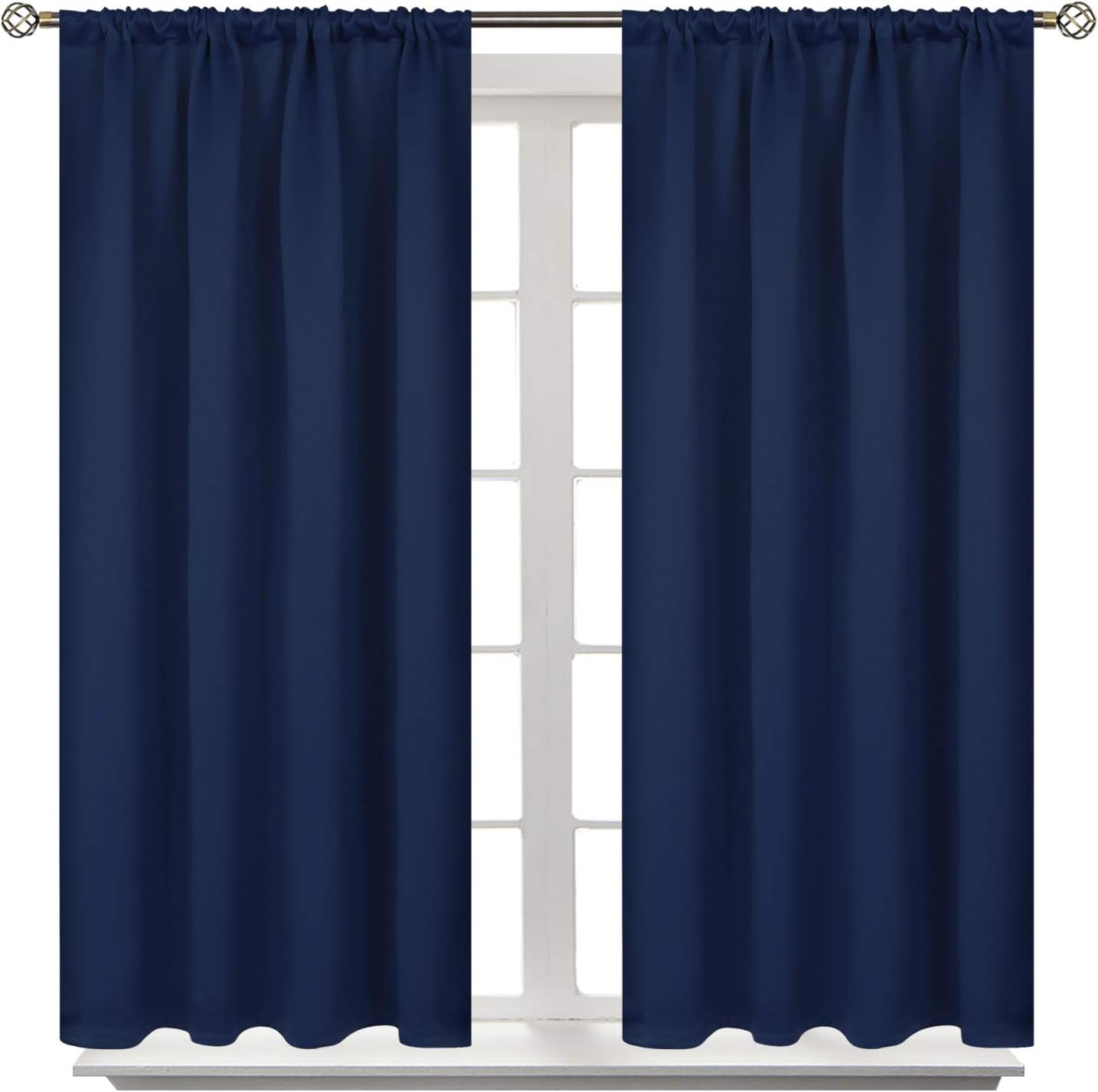 BGment Short Blackout Curtains for Bedroom - Room Darkening Curtain Rod Pocket 45 Inch Length Thermal Insulated Window Drapes for Rv Bathroom Cafe, 42 x 45 Inch, 2 Panels, Navy Blue