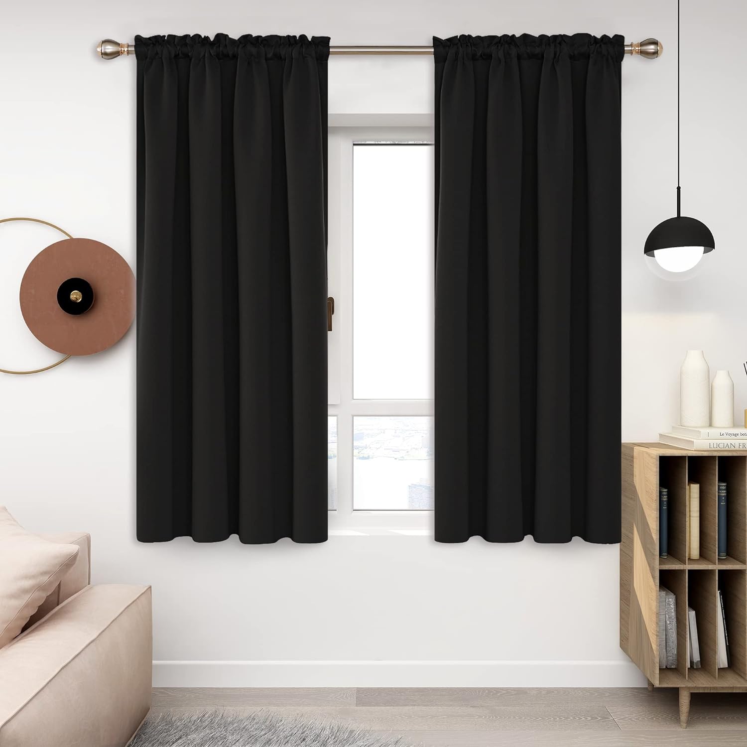 Deconovo Black Blackout Curtains for Bedroom - Rod Pocket Solid Thermal Insulated Window Curtains for Living Room (Black, 42W x 63L Inch, 2 Panels)