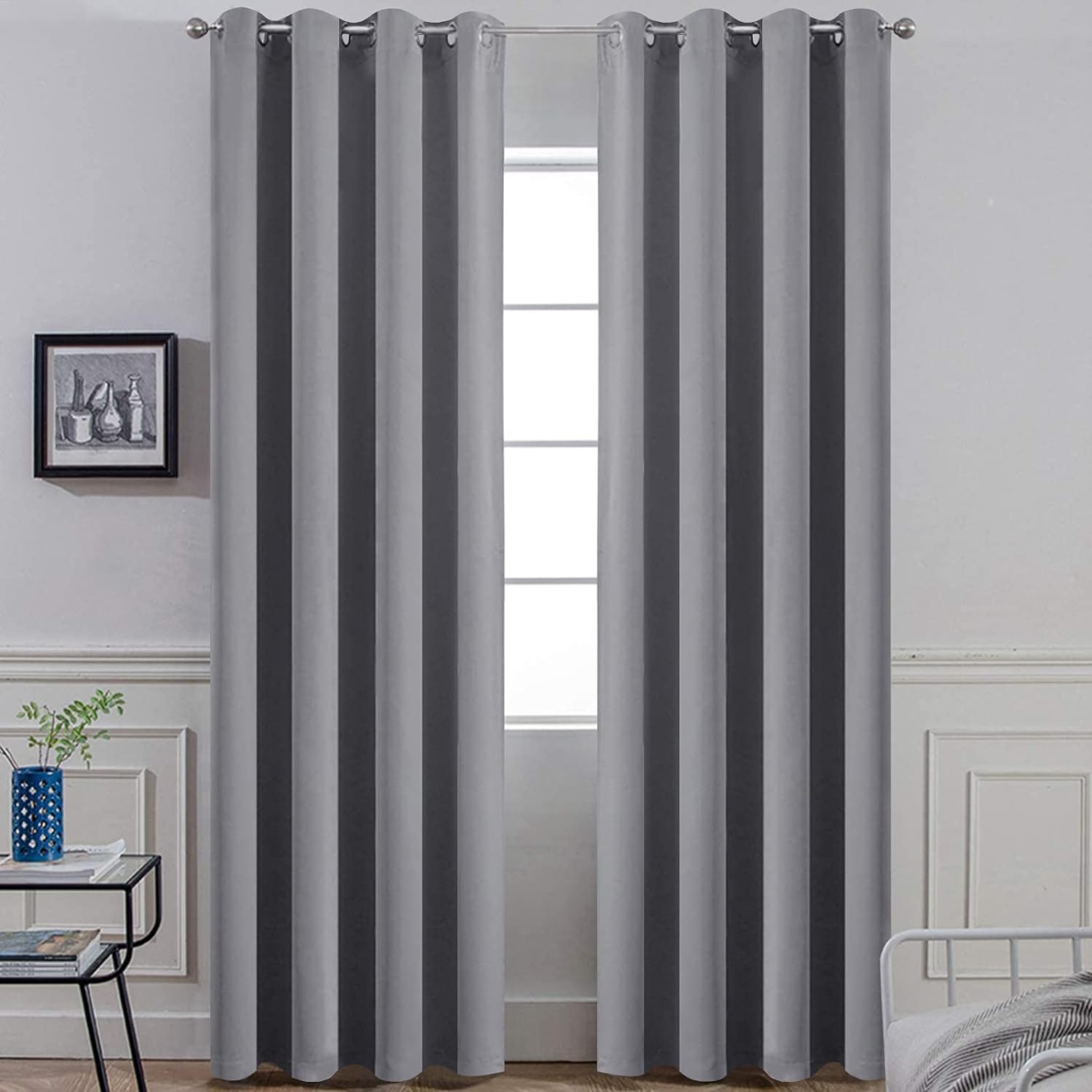 Yakamok Room Darkening Gray Blackout Curtains Thermal Insulated Grommet Curtain Panels for Bedroom, 52W x 84L, Grey, 2 Panels, 2 Tie Backs Included