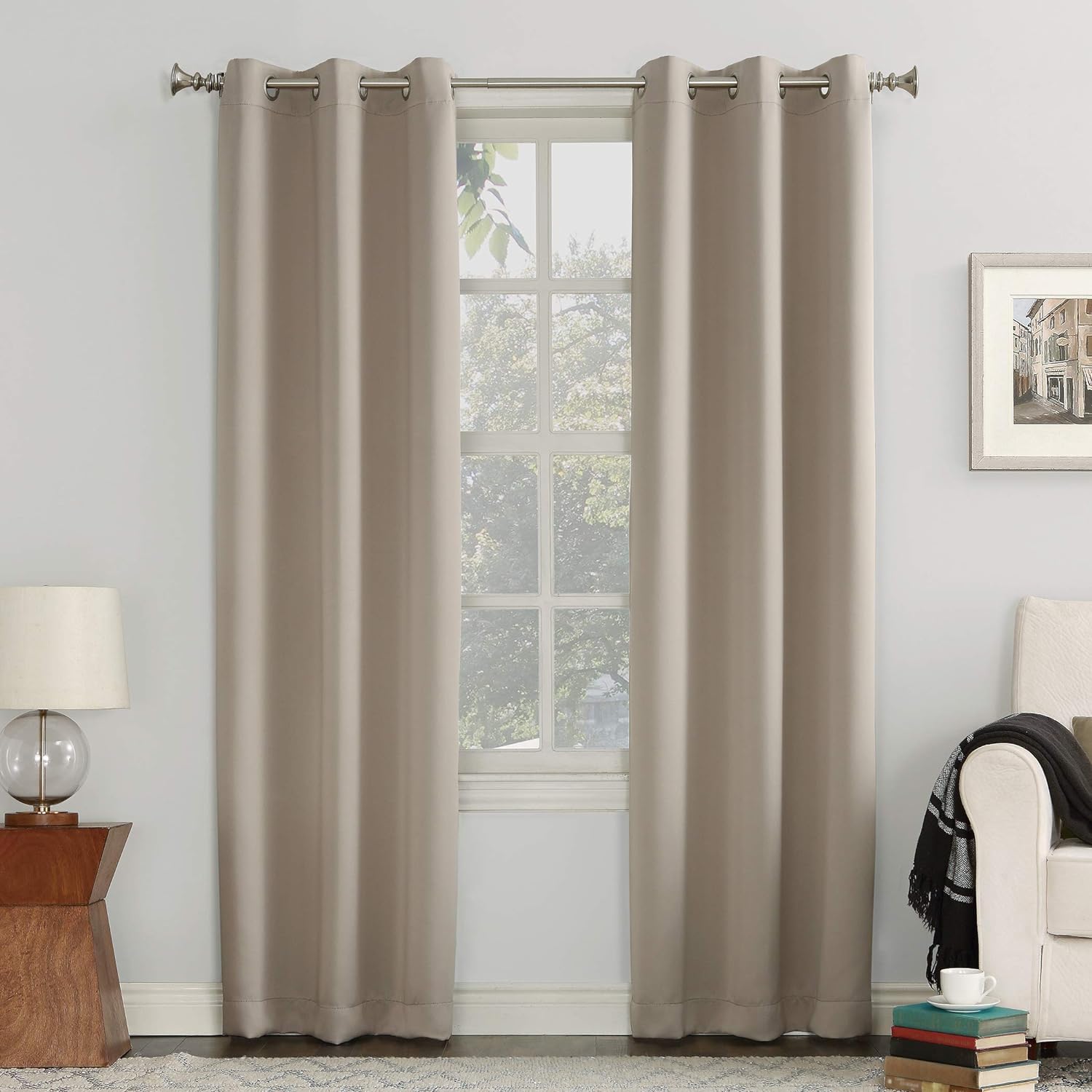 Sun Zero Easton Energy Saving Blackout Grommet Curtain Panel, 40 x 84, Stone