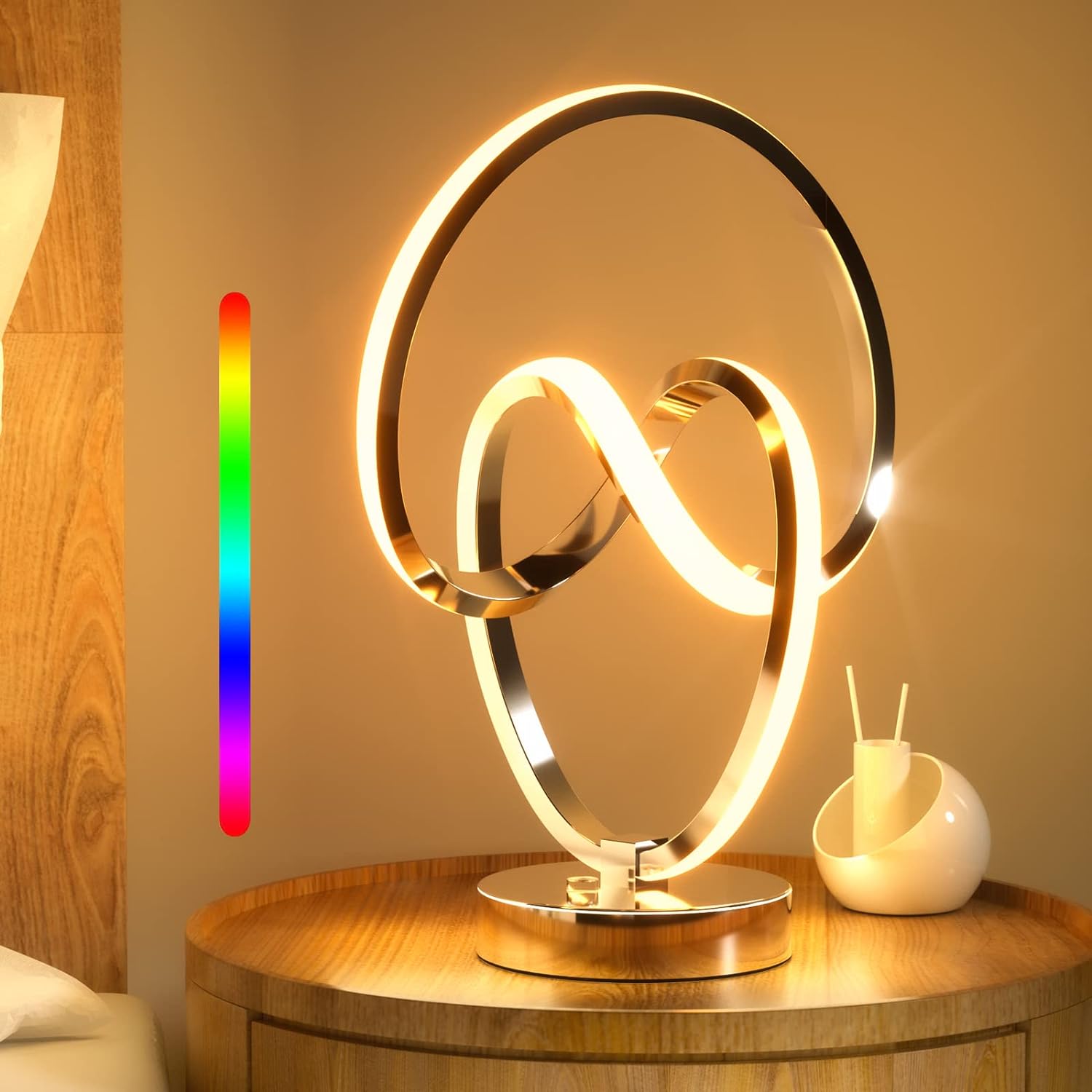 Modern Spiral RGB Table Lamp, Touch Dimmable LED Bedside Lamp, Modern Nightstand lamp with 10 Lighting Modes, Cool Lamps for Bedroom Living Room Office Art Deco, Unique Lamps for Gift Giving