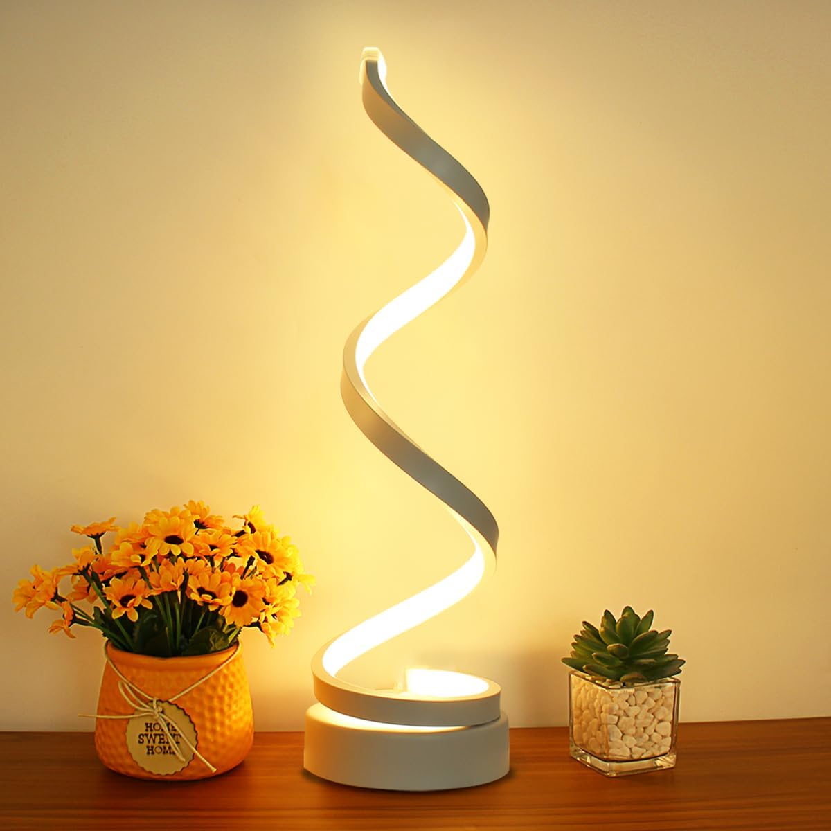 Modern Spiral Table Lamp, Dimmable Table Lamps for Nightstand, 12W LED Desk Lamp for Living Room, 3 Colors 10 Brightness Bedside Lamps Nightstand Lamp Desk Light for Bedroom, Office - White