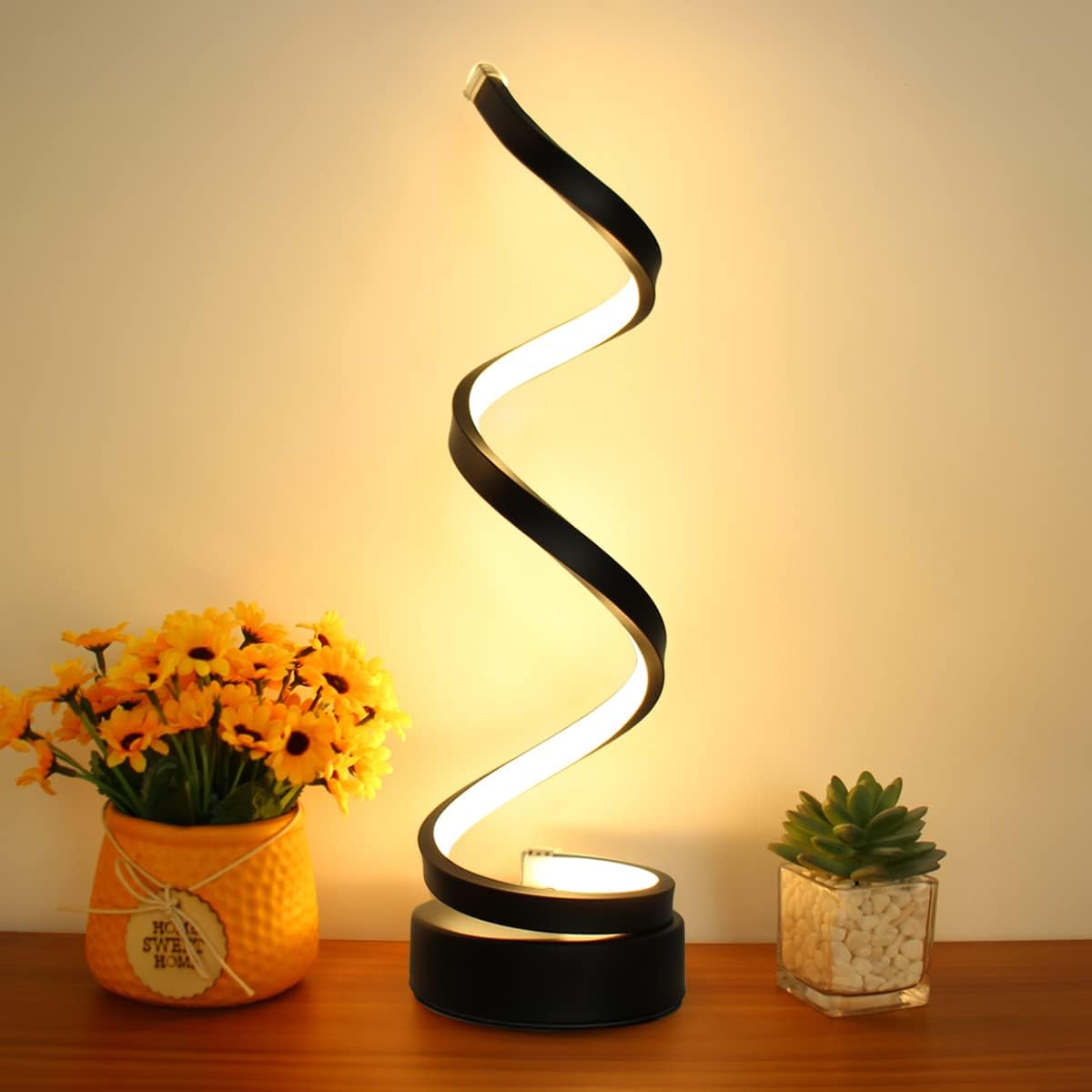 LENIVER LED Table Lamp, Modern Minimalist Dimmable Spiral Table Lamp, 12W 3 Color Bedside Lamp Desk Light for Bedroom, Living Room, Office, Nightstand, Bookshelf (Black)