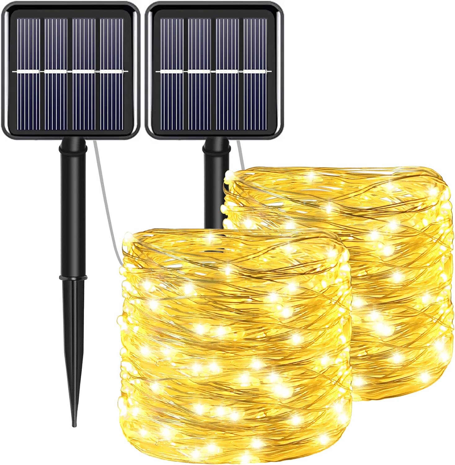 YAOZHOU Solar Lights for Outside, Fairy String Lights Outdoor Waterproof, Warm White 2Pack Total 200LED 66Ft 8 Modes for Christmas, Garden, Patio, Fence, Balcony