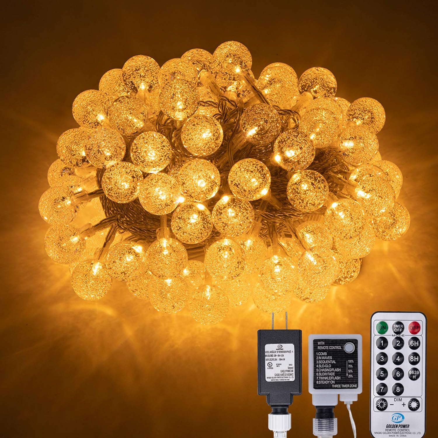 100 LED 49 FT Globe Ball String Lights Crystal Bubble Ball Fairy String Lights Plug in with Remote 8 Modes Extendable for Indoor Outdoor Wedding Christmas Tree Garden Decor (Warm White)