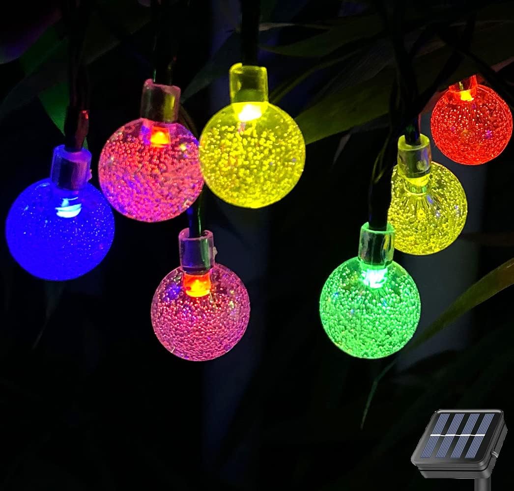 Solar String Lights Outdoor, 20ft Waterproof 30 LEDs 8 Modes Crystal Globe Solar String Fairy Lights Backyard Patio Christmas Lights for Holiday Party Gardens Backyard Wedding (Multicolor)