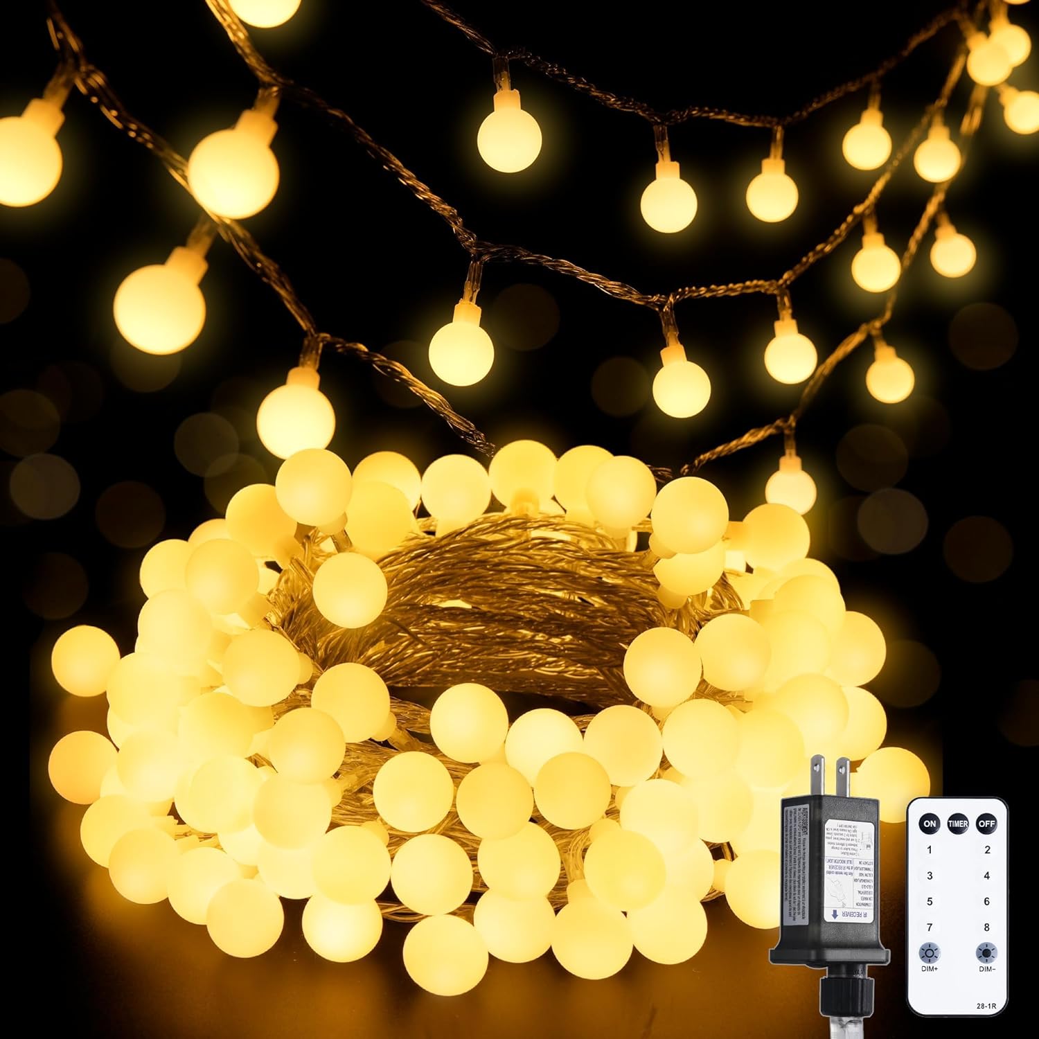 JMEXSUSS 100 LED Connectable Globe String Lights Indoor Bedroom, 33ft Warm White String Lights with Remote Plug in, 8Mode Christmas Lights Outdoor Waterproof for Classroom Patio Party Weeding Decor