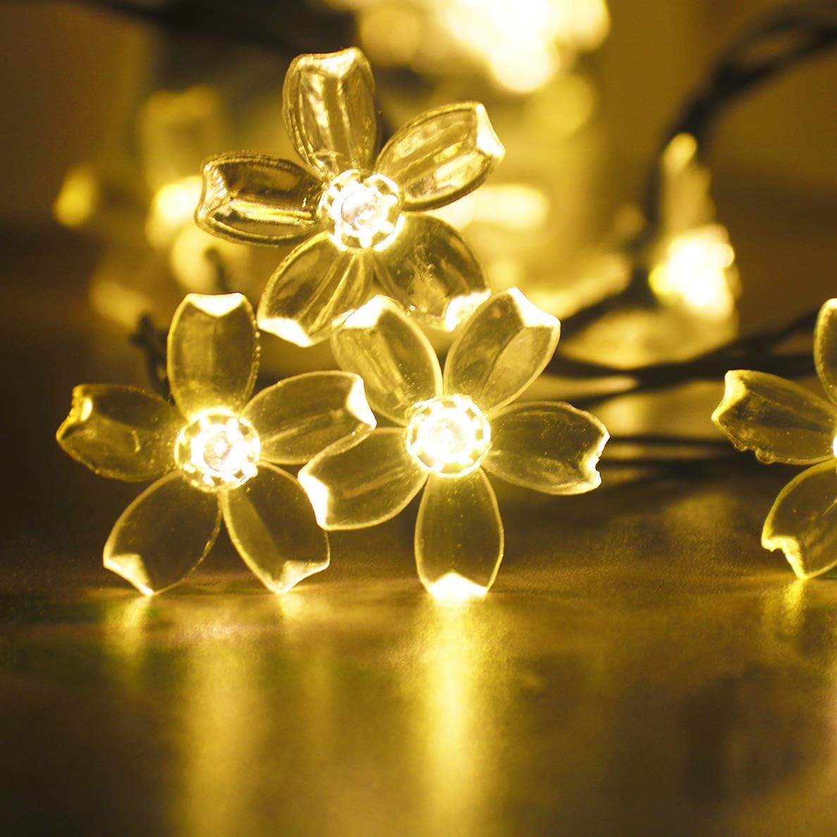Solar Outdoor Cherry Blossom Strings Lights, 23 Feet 50 LEDs Solar Fairy Flower Lights Waterproof,Christmas Tree Lights,for Home, Lawn, Wedding, Patio,Party and Holiday Decorations Warm White