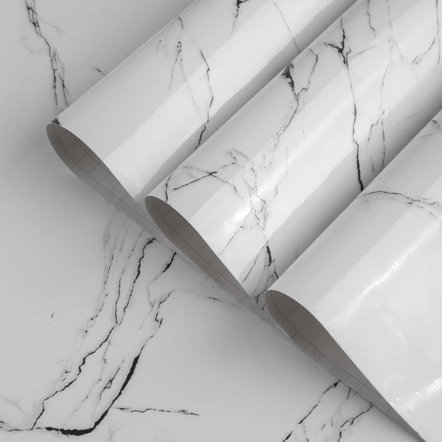 White Granite Wallpaper Peel Stick Glossy Thick Marble Contact Paper for Countertop 16x354 inch Waterproof Oil Proof Self Adhesive Furniture Stickers Kitchen Counter Shelf Liner Wall Vinyl Decorative