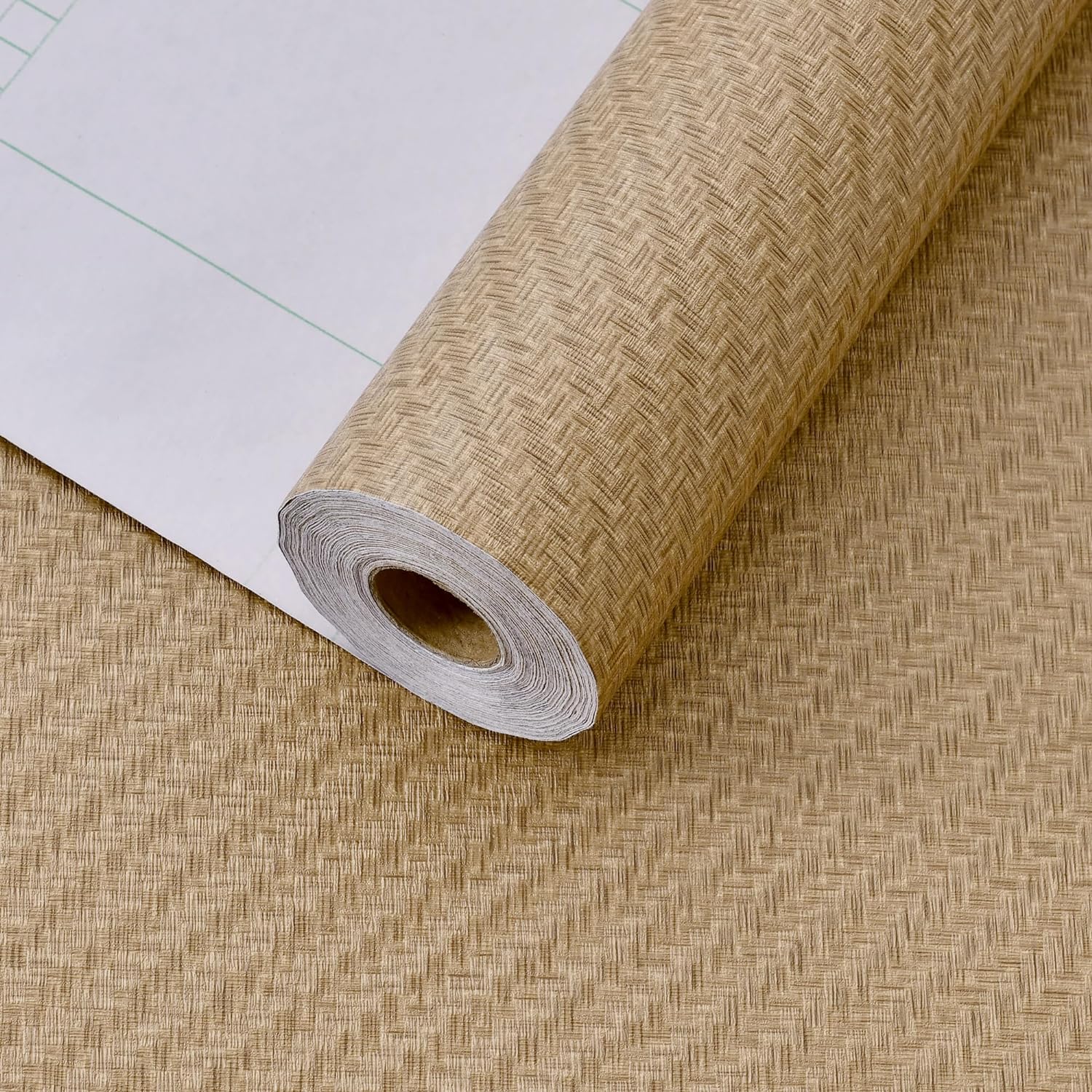 Fabric Wallpaper Textured Contact Paper (24in X 393in) Grasscloth Wallpaper Peel and Stick Faux Linen Wall Paper Waterproof Wall Sticker Vinyl Wallpaper Self Adhesive (Tan)