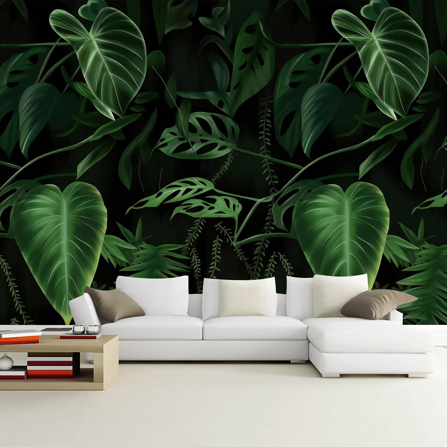 WFBHUA-Green Banana Leaf Wallpaper Mural Tropical Jungle Botanical Leaves Wallpaper for Living Room Bedroom(Not Peel and Stick)