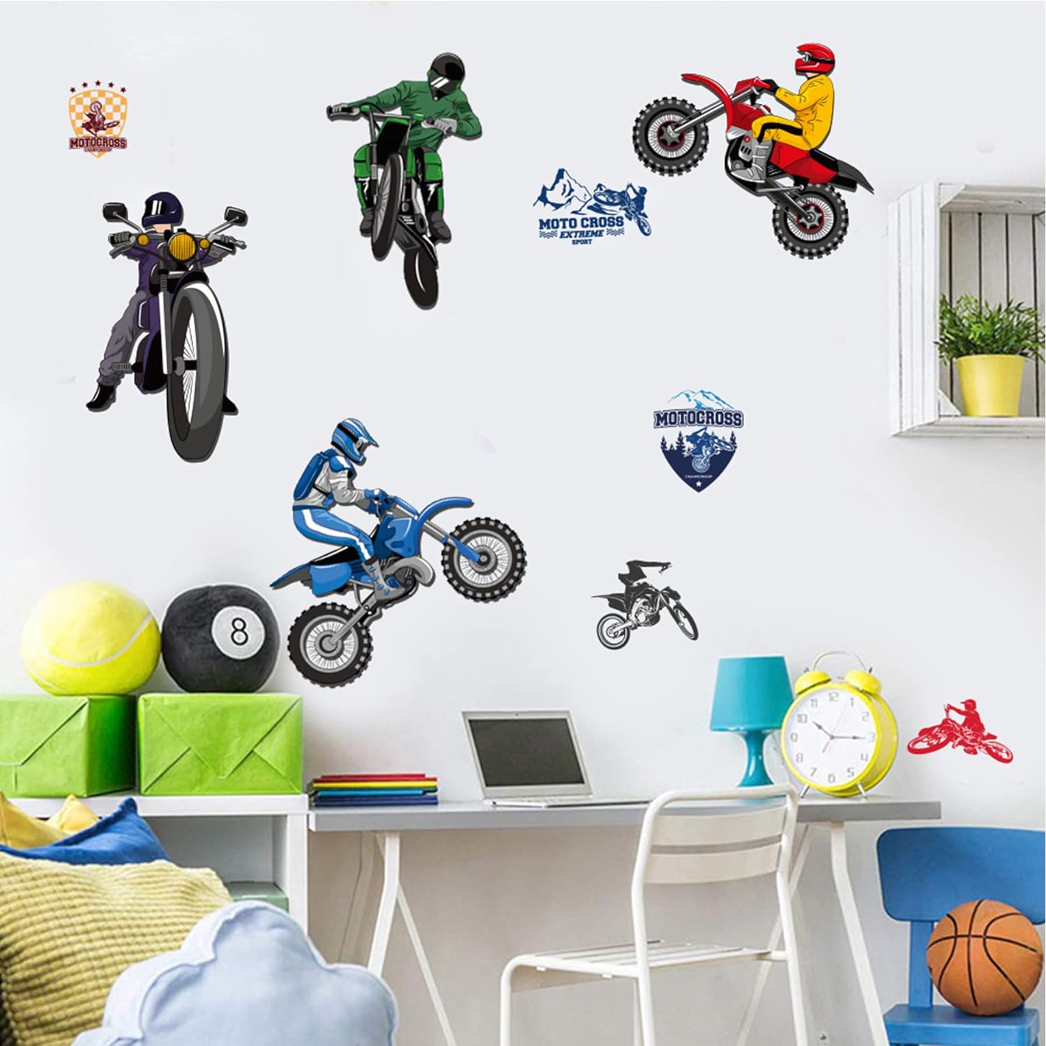 Dirt Bike Wall Decals Motocross Wall Sticker Detachable Motorcycle Wall Stickers for Living Room Bedroom Decoration