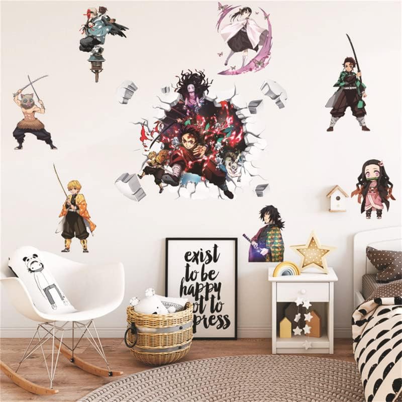 Demon Slayer Wall Sticker Decals,Children Anime Cartoon Bedroom Background Wall Decoration Self Adhesive Wall Sticker,Video Game Sticker Birthday Party Supplies