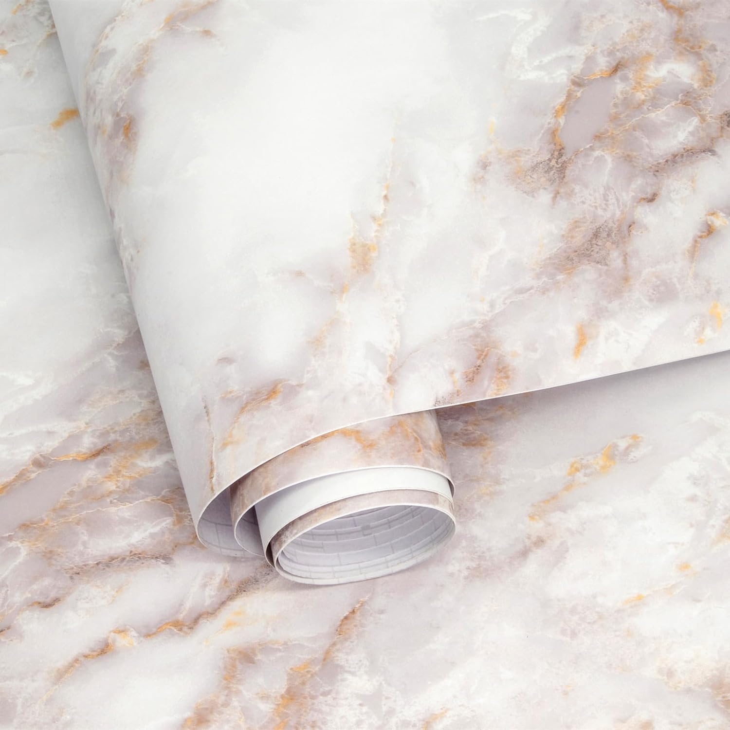 Marble Contact Paper for Countertops, Gold White Marble Wallpaper Peel and Stick, Matte Waterproof Removable Self Adhesive Wall Paper for Desk Table Furniture 11.8 X 118, Easy to Clean