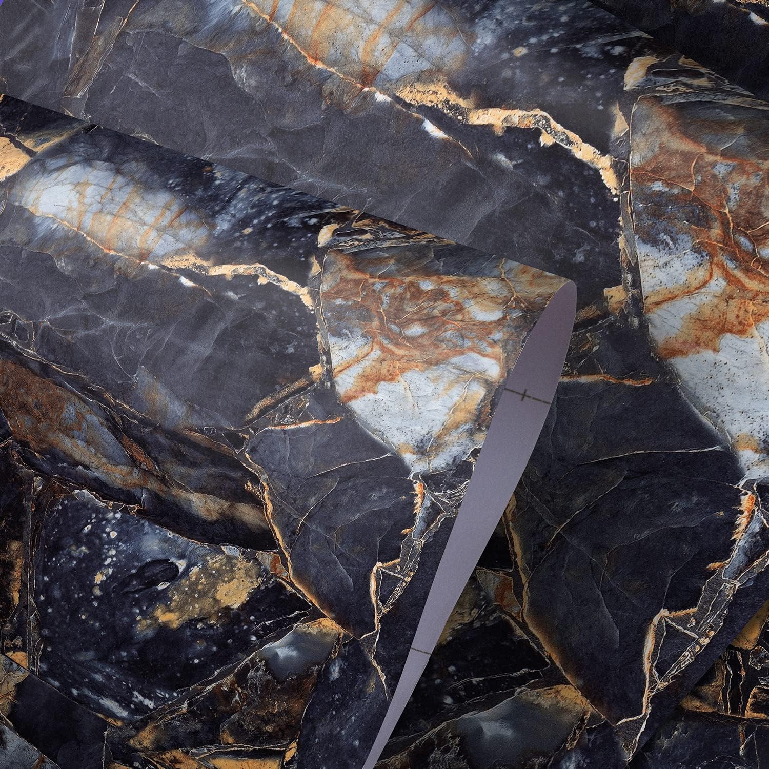 16  118 Black Marble Contact Paper Granite Wallpaper Peel and Stick Self-Adhesive Waterproof Removable for Renters Table Cabinets Meeting Room Kitchen Furniture Countertops