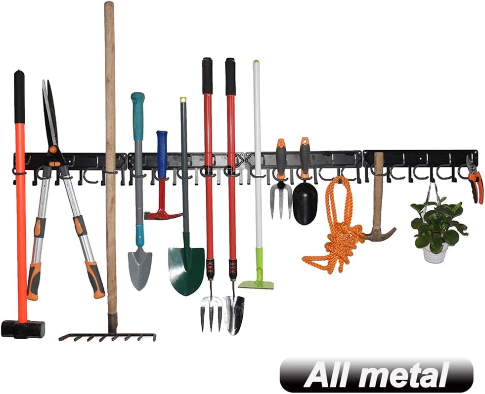 68 All Metal Garden Tool Organizer,Adjustable Garage Wall Organizers and Storage,Heavy Duty Wall Mount Holder with Hooks for Broom,Rake,Mop,Shovel(4 Pack)