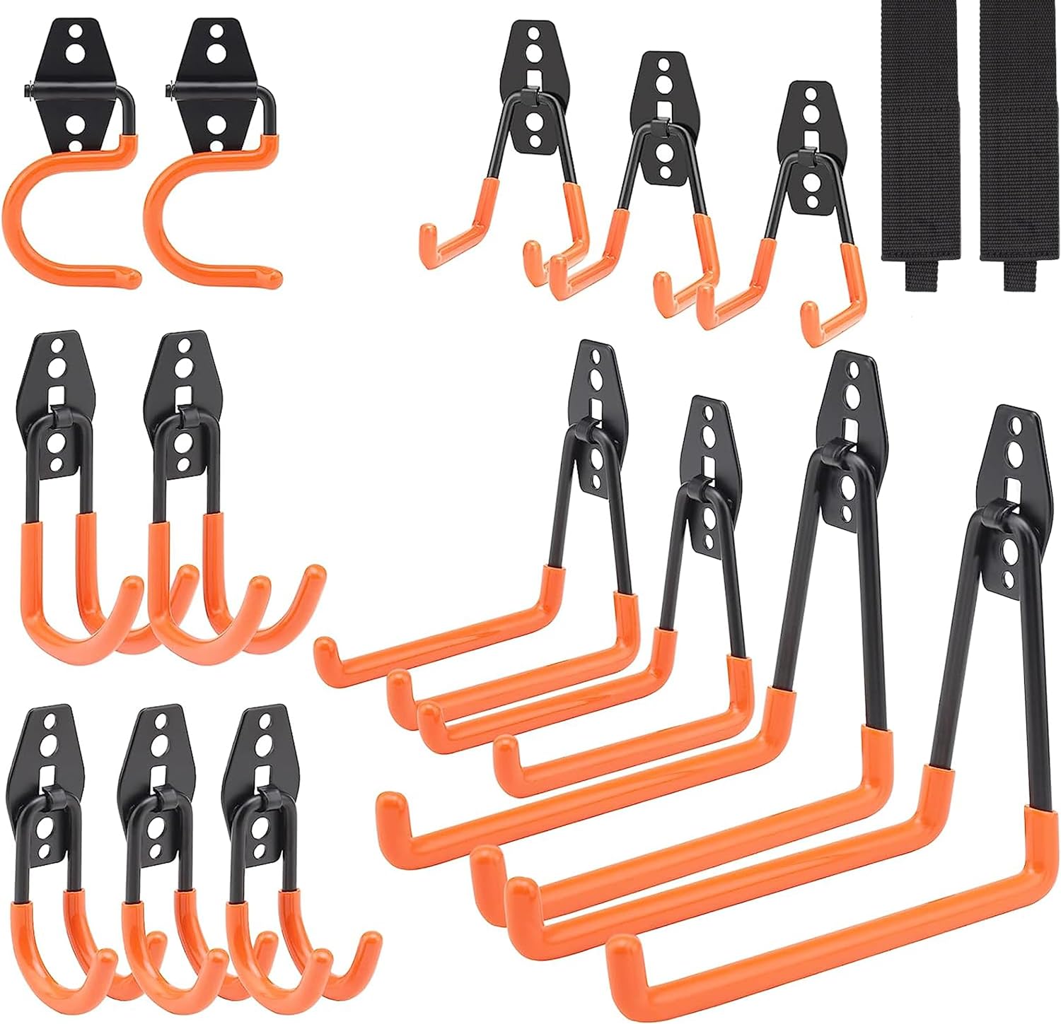 Upgraded 16 Packs Garage Hooks Utility Double Heavy Duty with Mop Broom Holders, Wall Mount Hooks, Garage Storage Organization and Tool Hangers for Power  Garden Tools, Ladders, Bikes(Orange)