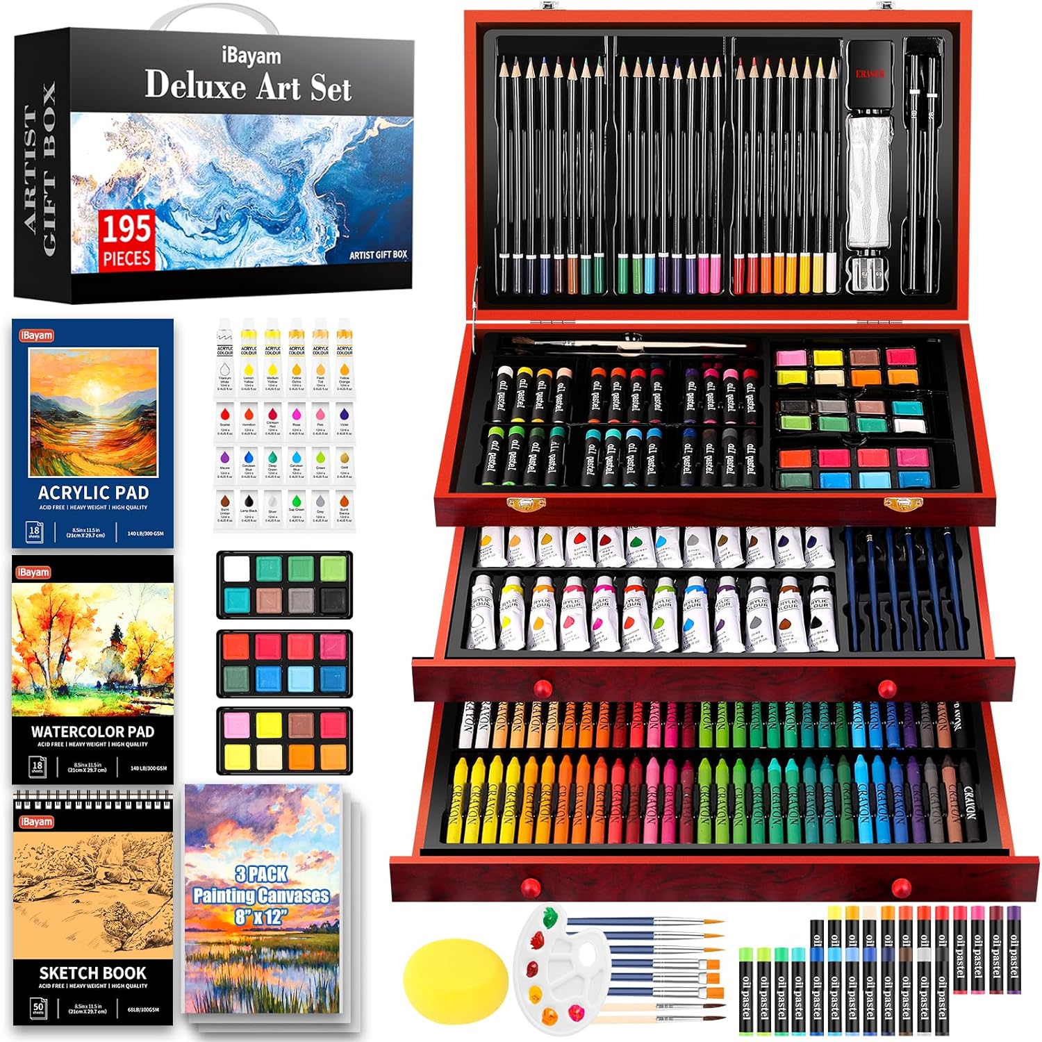 If you've ever dreamed of diving into the colorful world of art but felt overwhelmed by the sheer variety of supplies out there, look no further than the iBayam Deluxe Art Set. As a beginner myself, I can confidently say that this set is an absolute game-changer.From the moment I opened the sleek and stylish carrying case, I was greeted by a treasure trove of artistic possibilities. Inside, I found everything I needed to embark on my creative journey, neatly organized and ready to use.One of the