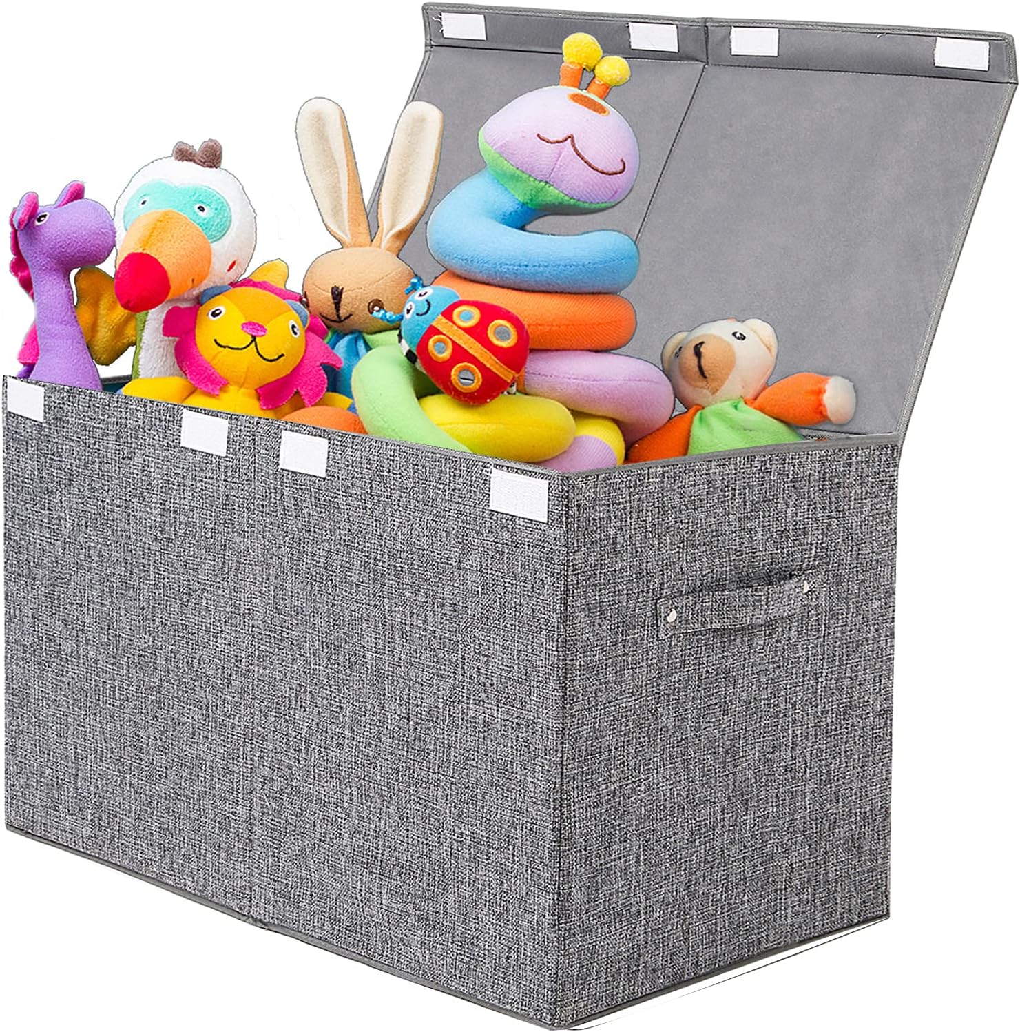 popoly Large Toy Box Chest with Lid, Collapsible Sturdy Toy Storage Organizer Boxes Bins Baskets for Kids, Boys, Girls, Nursery, Playroom, 25x13 x16 (Linen Gray)