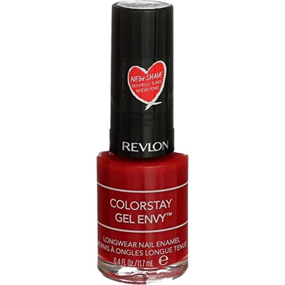 Revlon ColorStay Gel Envy Longwear Nail Polish, with Built-in Base Coat & Glossy Shine Finish, in Red/Coral, 550 All On Red, 0.4 oz