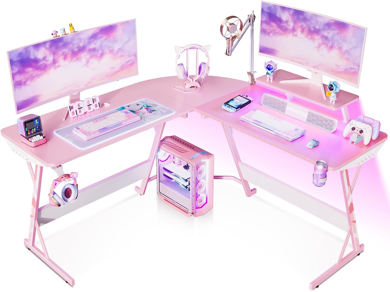 Well made. Really adorable, super cute pink.Easy to put together and is very sturdy. Nice corner desk has enough room for computer, two monitors, keyboard etc. Decor. Does not scratch easy. Teen durable. The added LED lights are super sweet. My daughter loves it. Not cheap looking. Holding up great. Very pleased with purchase.